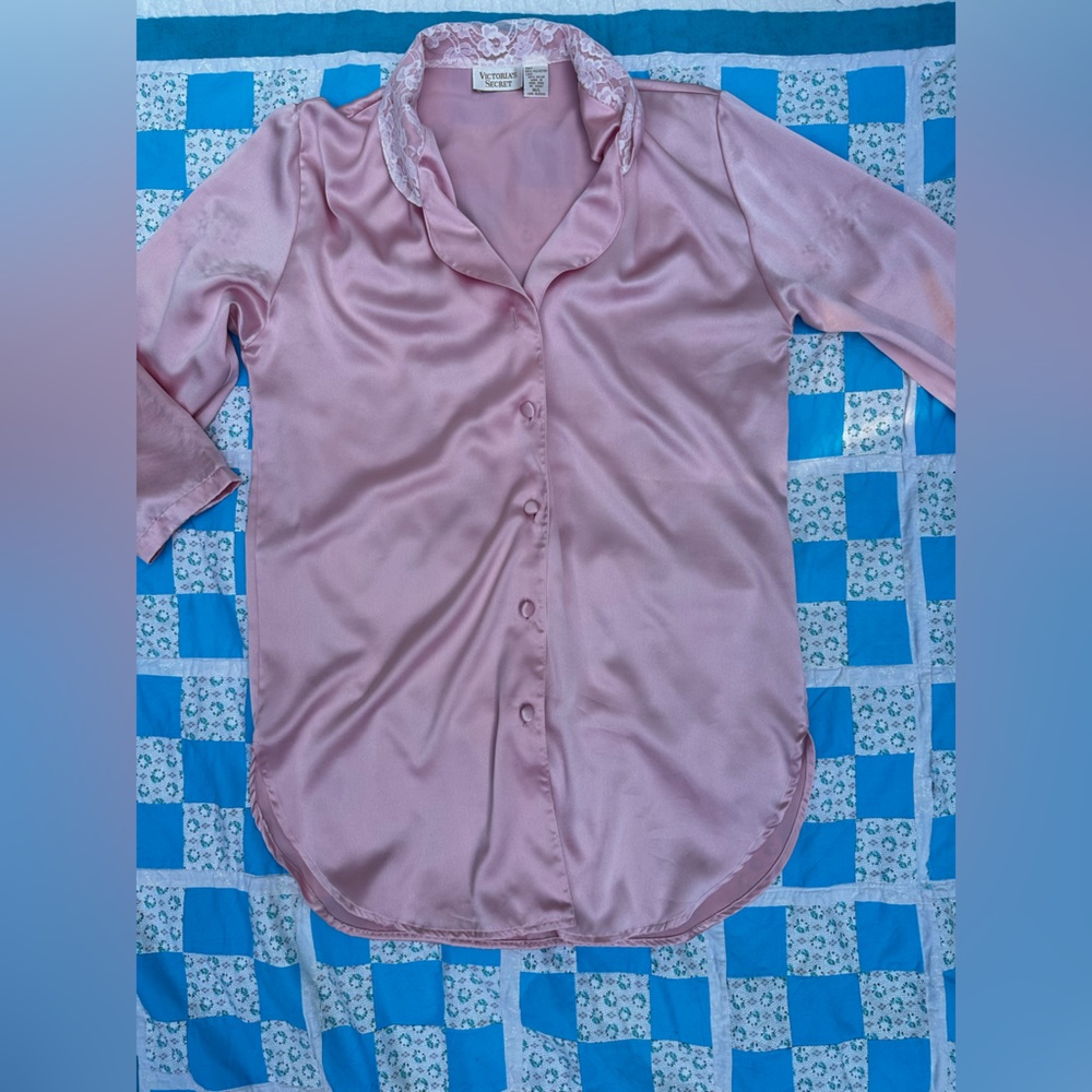 Vintage Victorias Secret Baby Pink Satin Sleep Shirt
